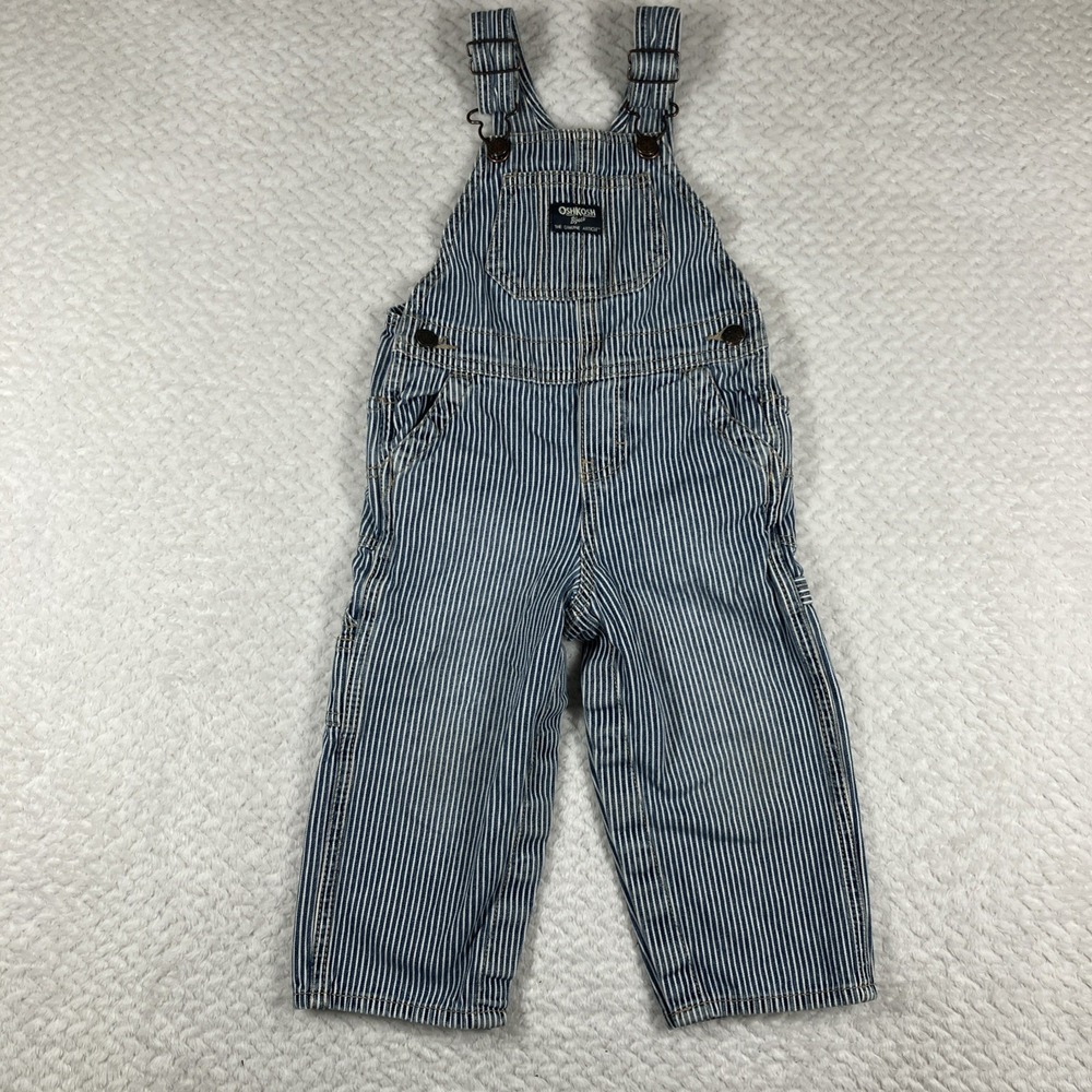 OshKosh Blue White Railroad Stripes Hickory VestBak Conductor Overalls 24 Months
